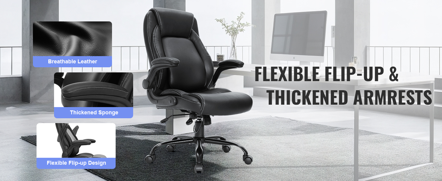 Silla de oficina grande y alta de 500 libras, silla de escritorio ejecutiva  ergonómica, silla giratoria con brazos ajustables, respaldo de malla