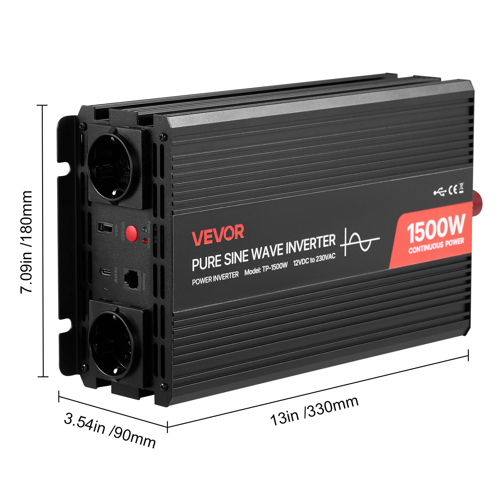 VEVOR Inverter di Corrente da 1500 W, Inverter a Onda Sinusoidale Pura ...