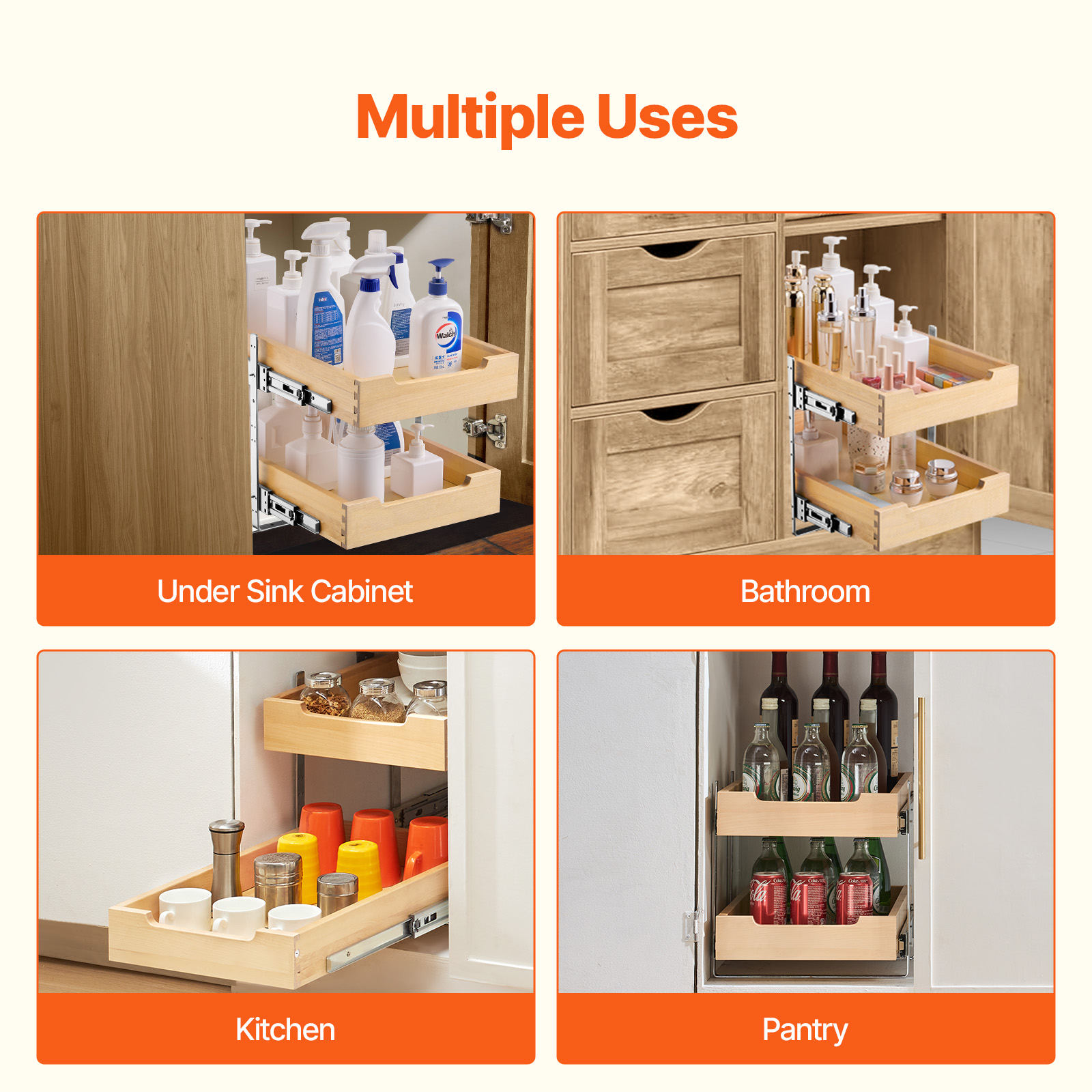 Kitchen Slide Out Wood Drawer 14"/15"/18"/20"/21" Cabinet Shelf Pull Out Storage - Picture 54 of 72