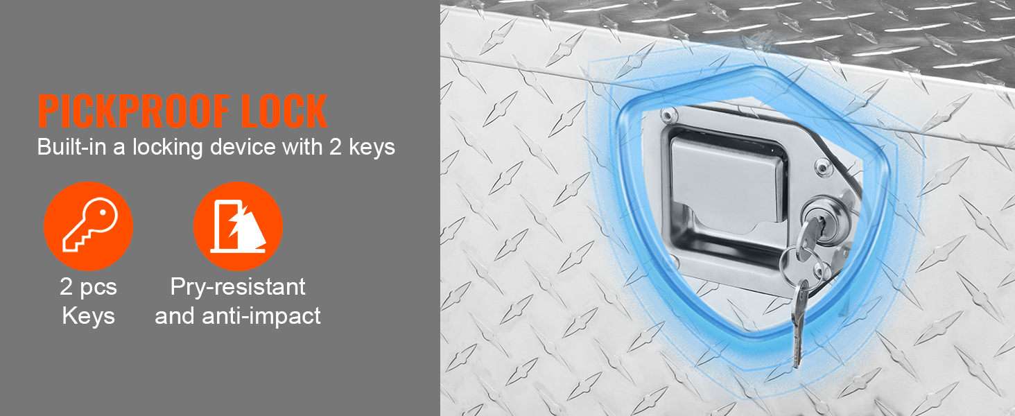 Arksen- Caja de herramientas de almacenamiento para camioneta y remolque  con placa de diamante de aluminio de 33 pulgadas con cerradura y llaves