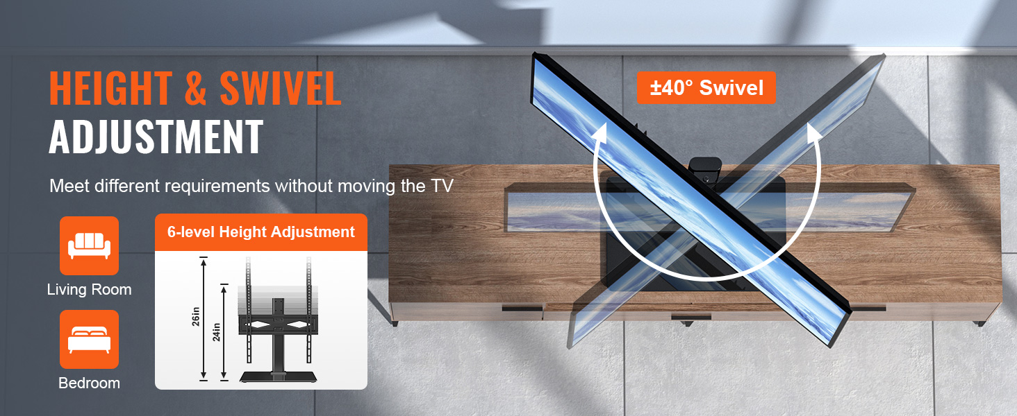 Meuble TV - Pied pour trépied TV - Bois avec verre - Réglable en hauteur  jusqu'à 125 cm - Support TV - Achat & prix
