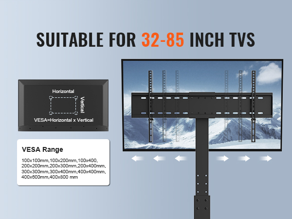 VEVOR TV Stand Mount, Swivel Tall TV Stand for 32 to 85 inch TVs, Height Adjustable Portable Floor TV Stand with Tempered Glass Base for Bedroom, Living Room