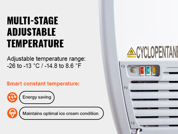 multi-stage adjustable temperature VEVOR ice cream display freezer with energy-saving cyclopentane.