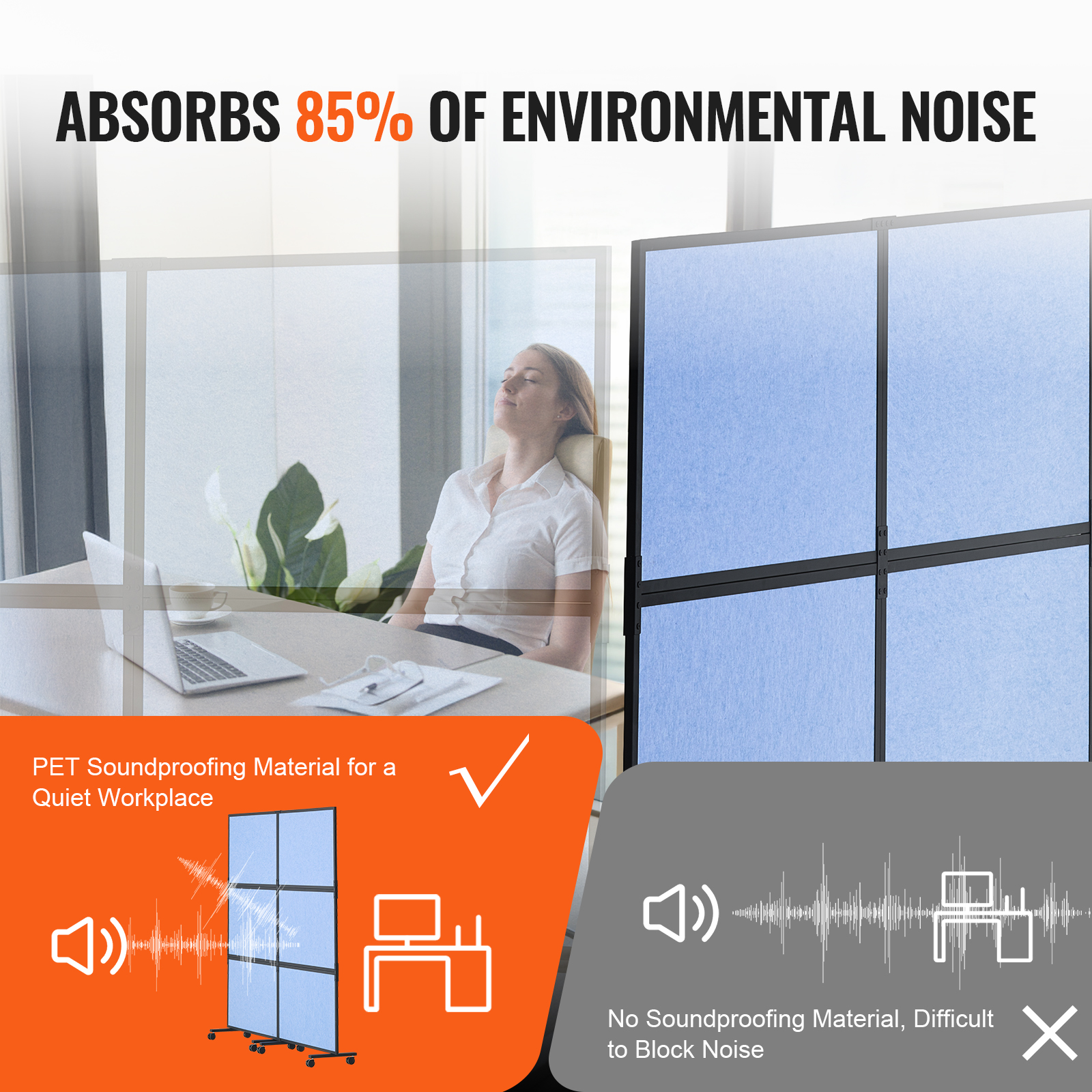 VEVOR Acoustic Room Divider Partition Panel Privacy Screen 2 Pack Blue/Gray
