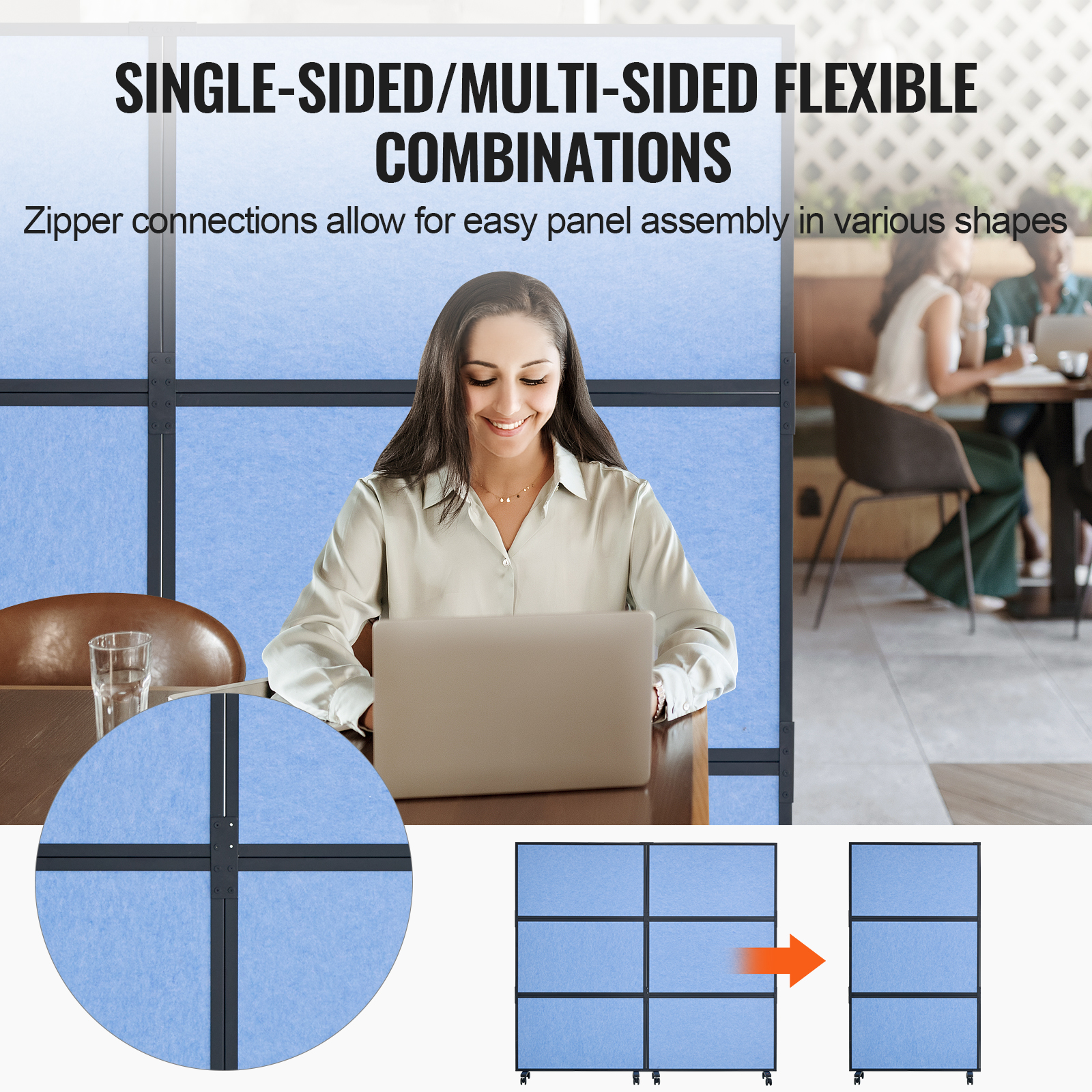 VEVOR Acoustic Room Divider Partition Panel Privacy Screen 2 Pack Blue/Gray