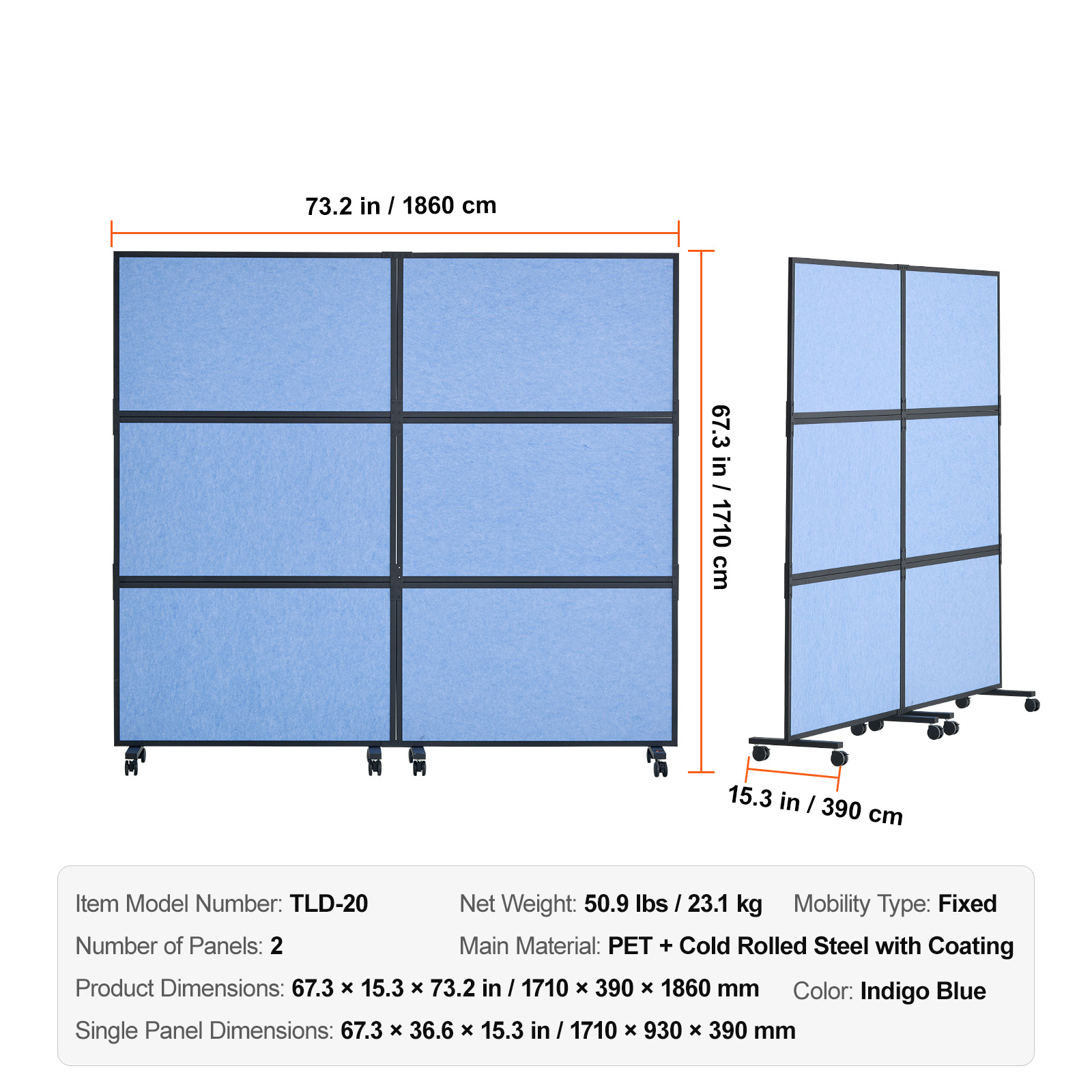 VEVOR Acoustic Room Divider Partition Panel Privacy Screen 2 Pack Blue/Gray