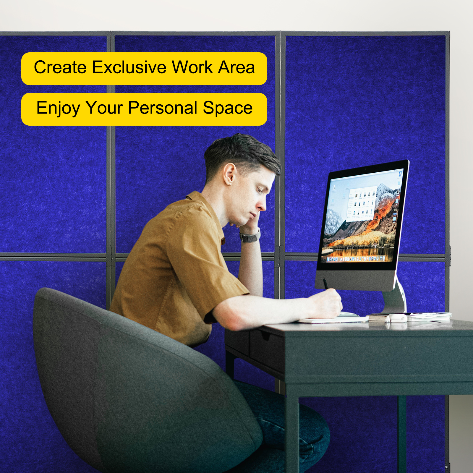 VEVOR Acoustic Room Divider 72" x 66" Office Partition Panel 3 Pack Office Divider Wall Navy Blue Office Dividers Partition Wall Polyester & 45 Steel Cubicle Wall Reduce Noise and Visual Distractions