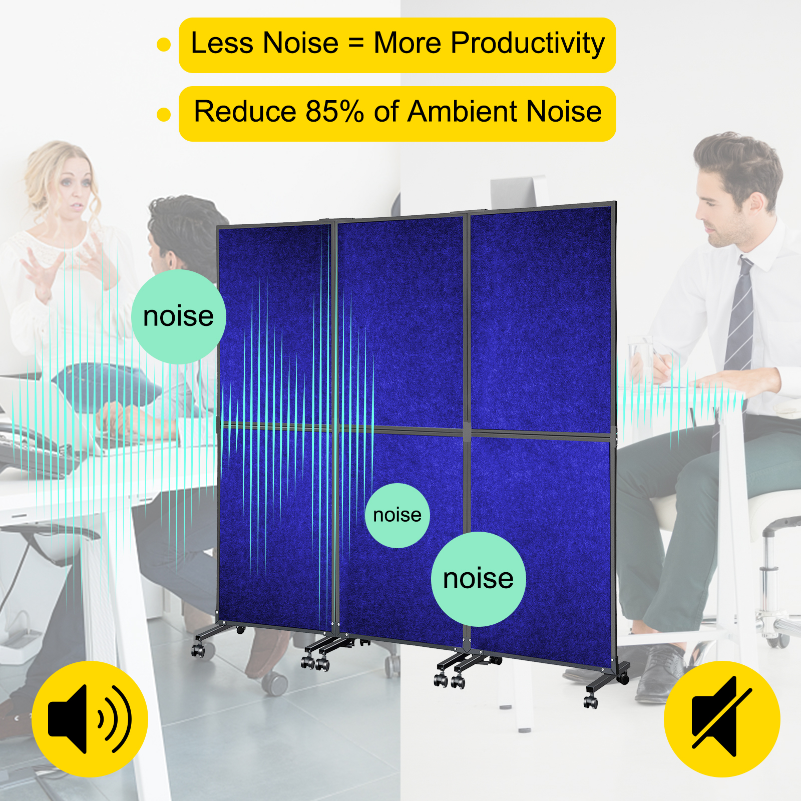 VEVOR Acoustic Room Divider 72" x 66" Office Partition Panel 3 Pack Office Divider Wall Navy Blue Office Dividers Partition Wall Polyester & 45 Steel Cubicle Wall Reduce Noise and Visual Distractions