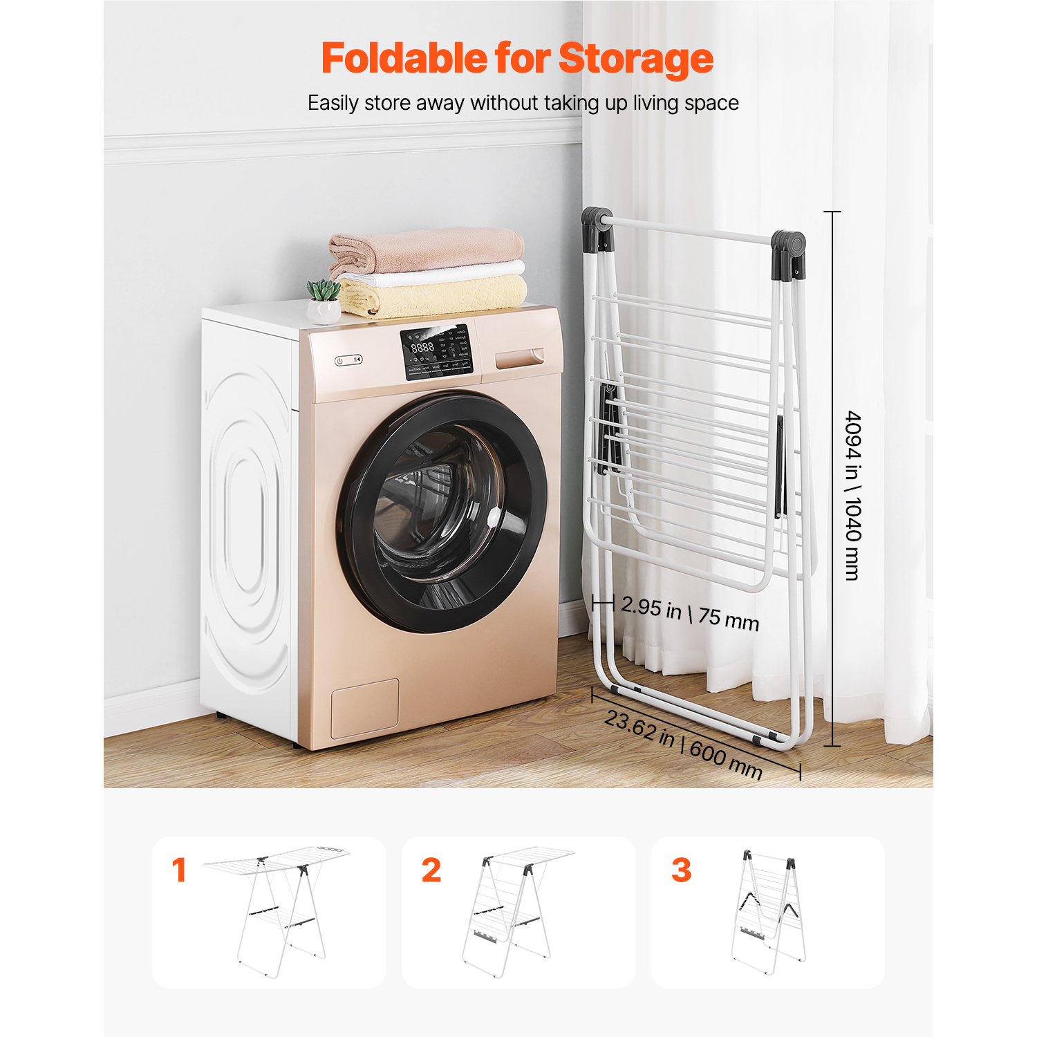 Uimoso Adjustable 2/4-Tier Folding Clothes Drying Rack with Sock Clips & Rods