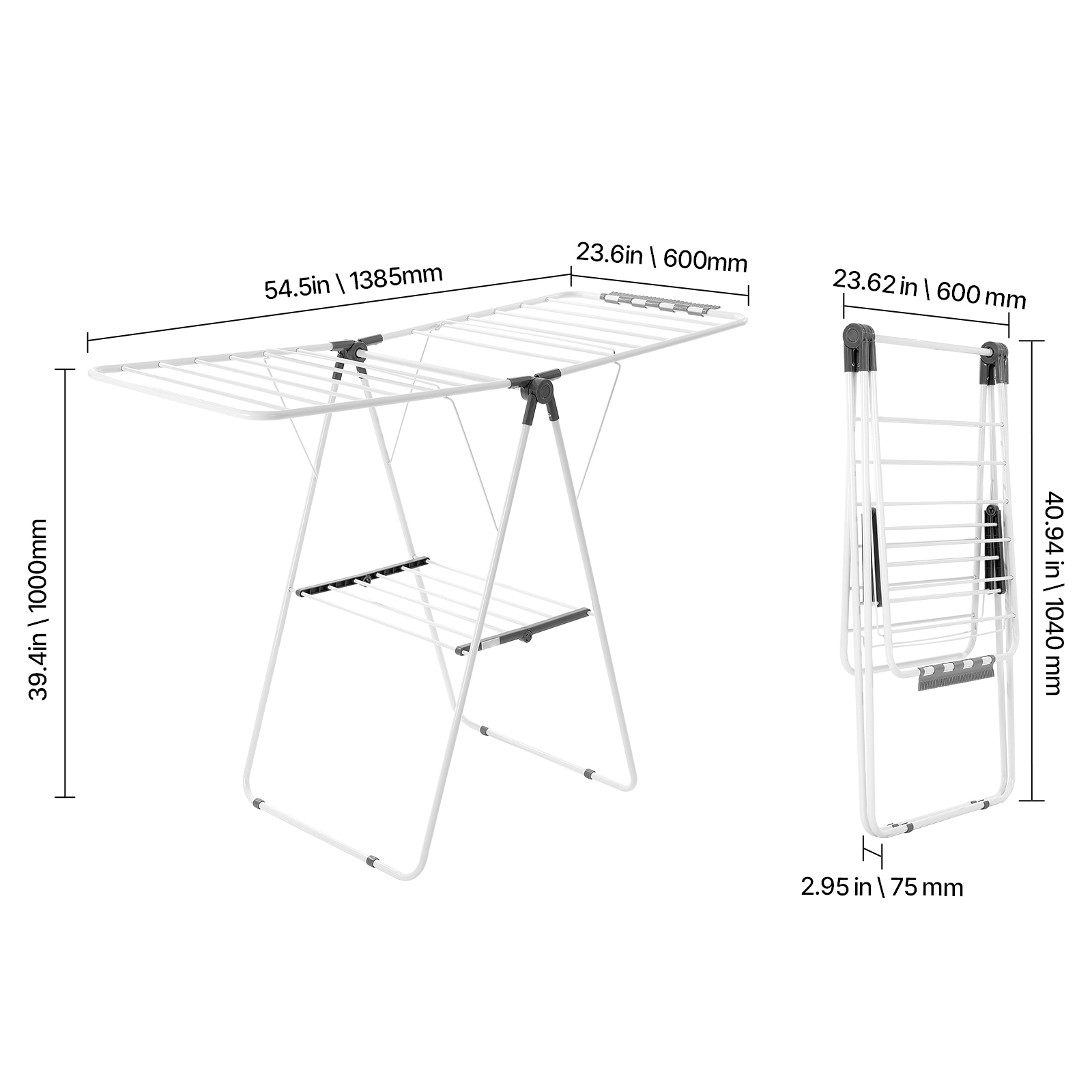 Uimoso Adjustable 2/4-Tier Folding Clothes Drying Rack with Sock Clips & Rods