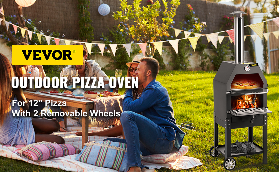 VEVOR Wood Fired Oven 12,Outdoor Pizza Oven with Foldable Legs,Stainless  Steel Pizza Maker 932℉ Max Temperature,Wood Pellets Burning Pizza Oven with  Accessories for Outside,Garden,Courtyard Cooking.