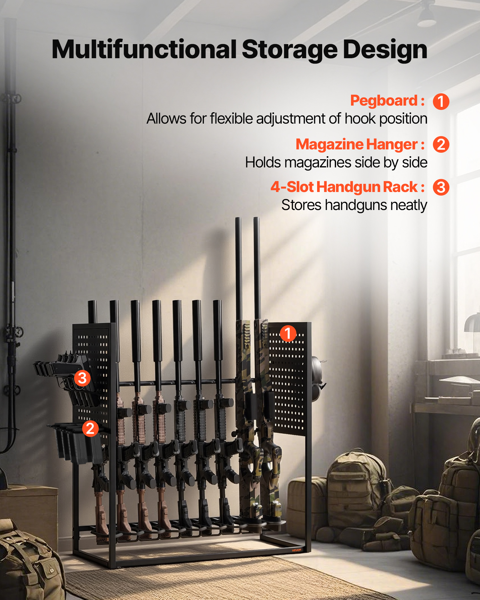Tactcal Gun Rack VEVOR Gun Rack Wall Mount/Floor Standing Tactical Rack Holds 2/3/4/5/6 ...