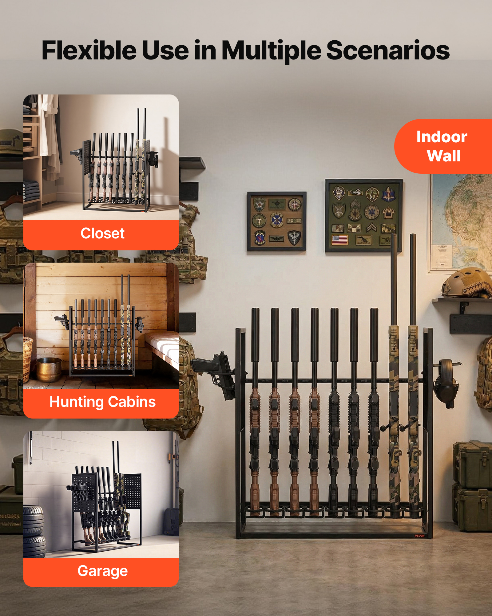 VEVOR Gun Rack Wall Mount/Floor Standing Tactical Rack Holds 2/3/4/5/6 ...