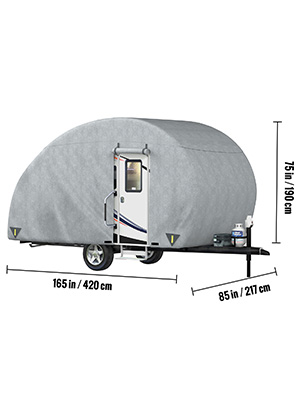 VEVOR Teardrop Trailer Cover, Fit for 10' - 12' Trailers, Upgraded Non-Woven 4 Layers Camper Cover, UV-Proof Waterproof Travel Trailer Cover w/ 2 Wind-Proof Straps and 1 Storage Bag