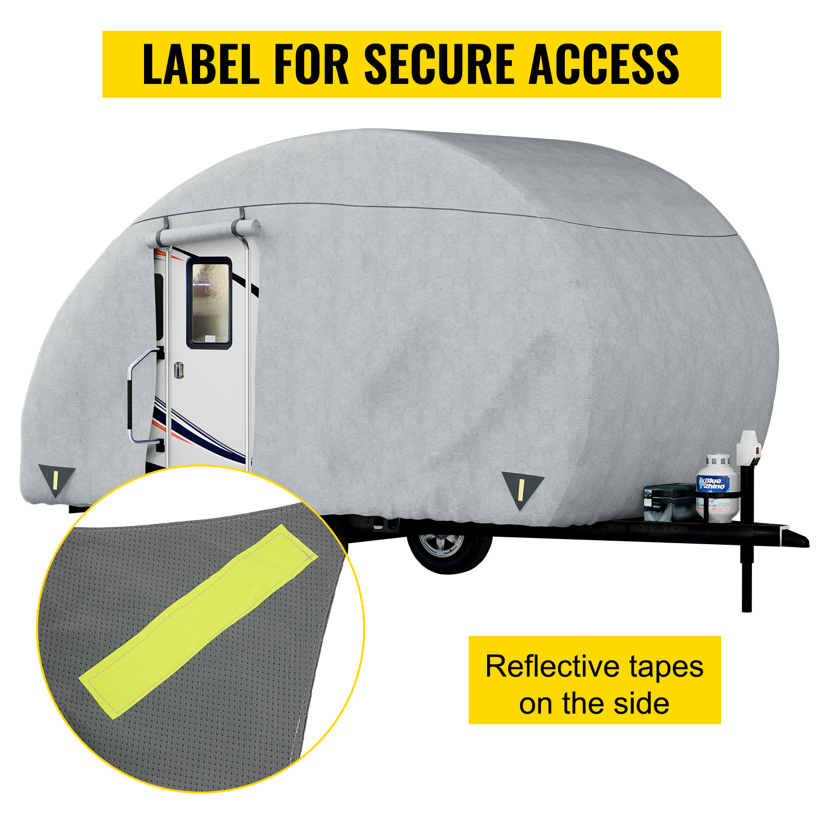 VEVOR Teardrop Trailer Cover Upgraded Non-Woven 4 Layers Camper Cover Fit for 16' 18' Trailers UV-Proof Waterproof Travel Trailer Cover w/ 2 Wind-Proof Straps and 1 Storage Bag 