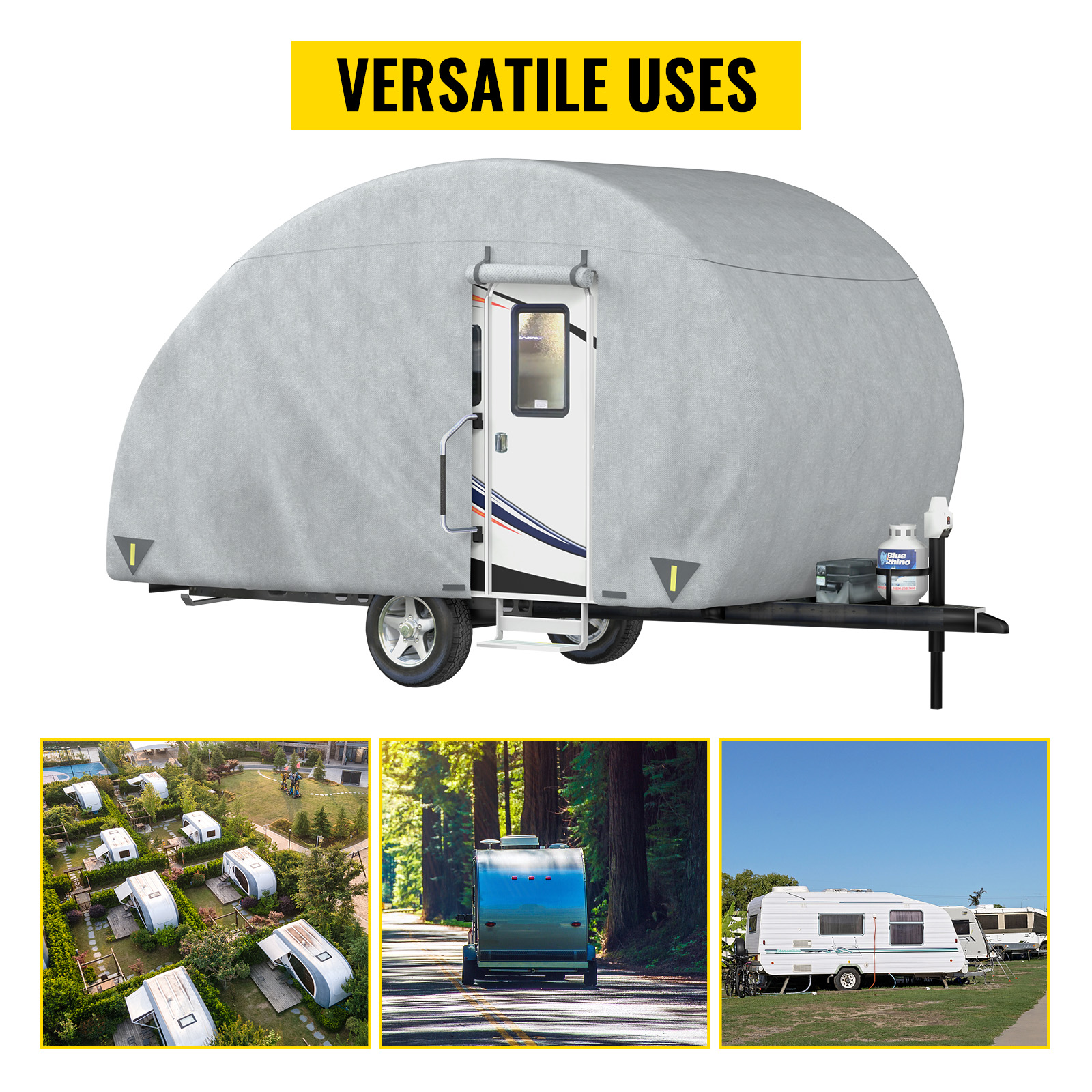 VEVOR VEVOR Teardrop Trailer Cover, Fit for 18' - 20' Trailers, Upgraded  Non-Woven 4 Layers Camper Cover, UV-proof Waterproof Travel Trailer Cover  w/ 2 Wind-proof Straps and 1 Storage Bag