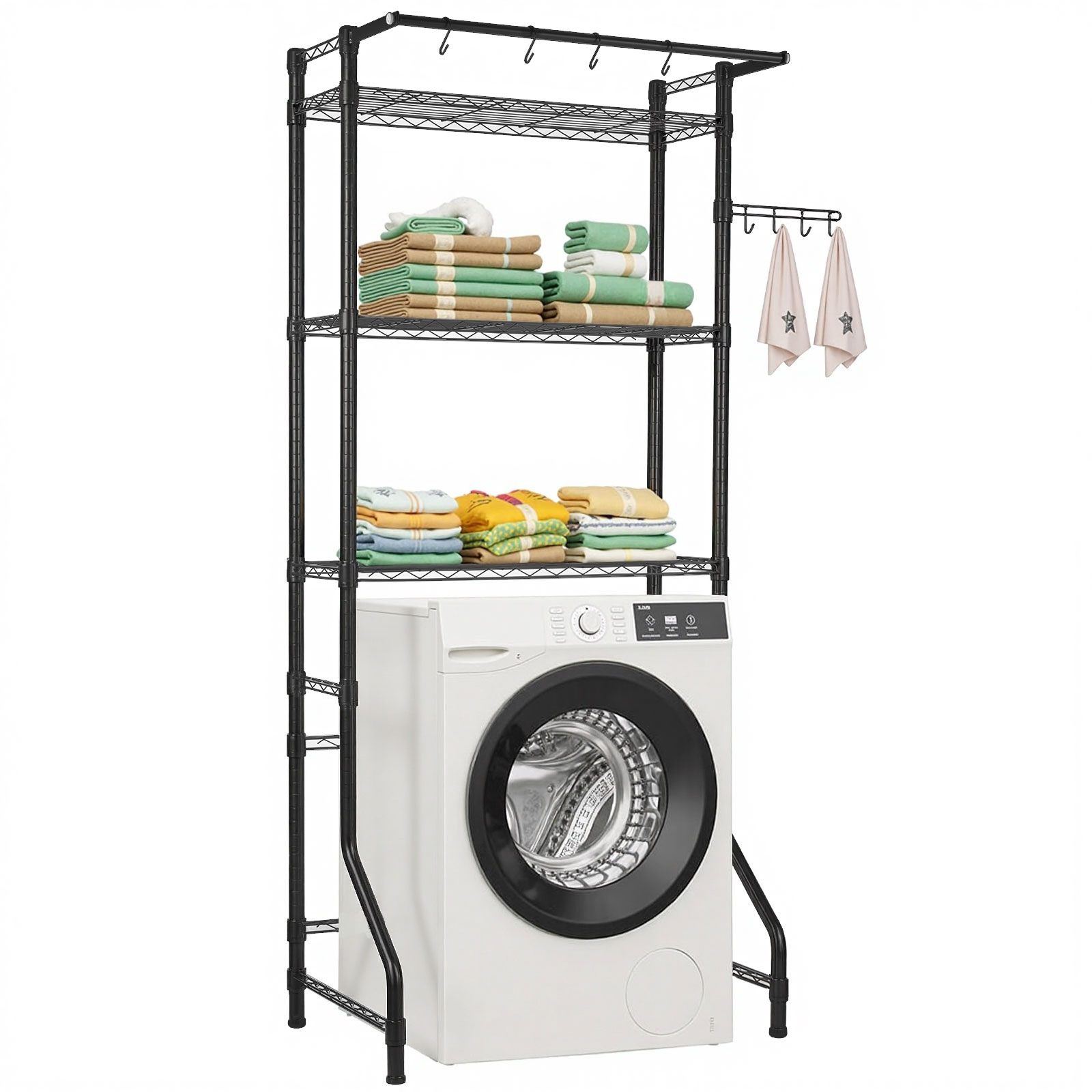 Over Washer and Dryer Storage Shelf 1/2 Row 3-6 Tiers Washer Rack Black/White