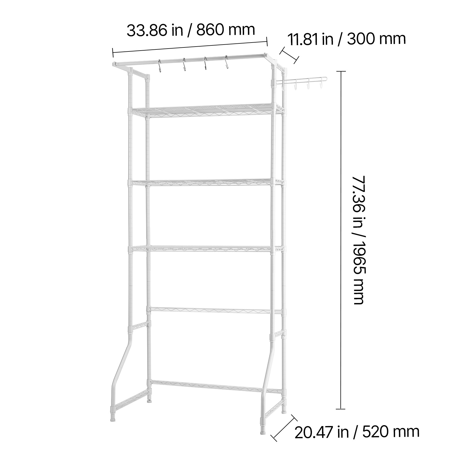 Étagère Pour Machine à Laver WC Sèche-Linge 3 Niveaux Métal Noir Relaxdays 165x58x25 Cm