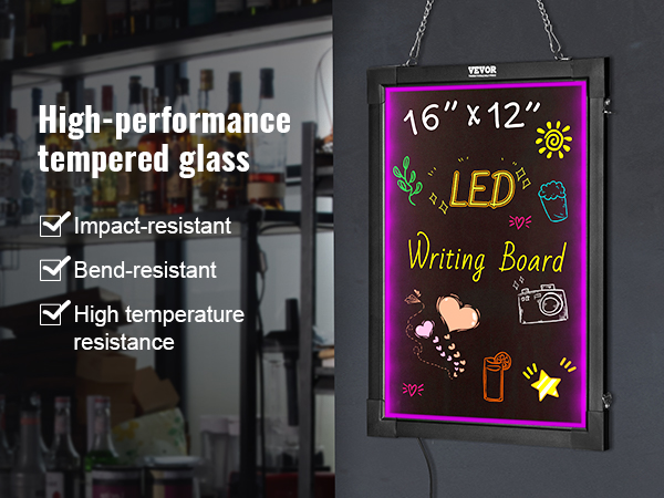 VEVOR LED Message Writing Board, 16x12 Illuminated Erasable Lighted  Chalkboard, Neon Effect Menu Sign Board, Drawing Board with 8 Fluorescent  Chalk Markers and Remote Control, for Home Wedding Shop