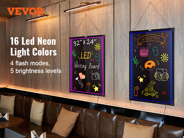 VEVOR LED Message Writing Board, 16x12 Illuminated Erasable Lighted  Chalkboard, Neon Effect Menu Sign Board, Drawing Board with 8 Fluorescent  Chalk Markers and Remote Control, for Home Wedding Shop
