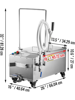 VEVOR 300 Watt Mobile Fryer Filter 80 lbs. Capacity Oil Filtration System 10.6 gal. Fryer Filter Frying Oil Filtering System