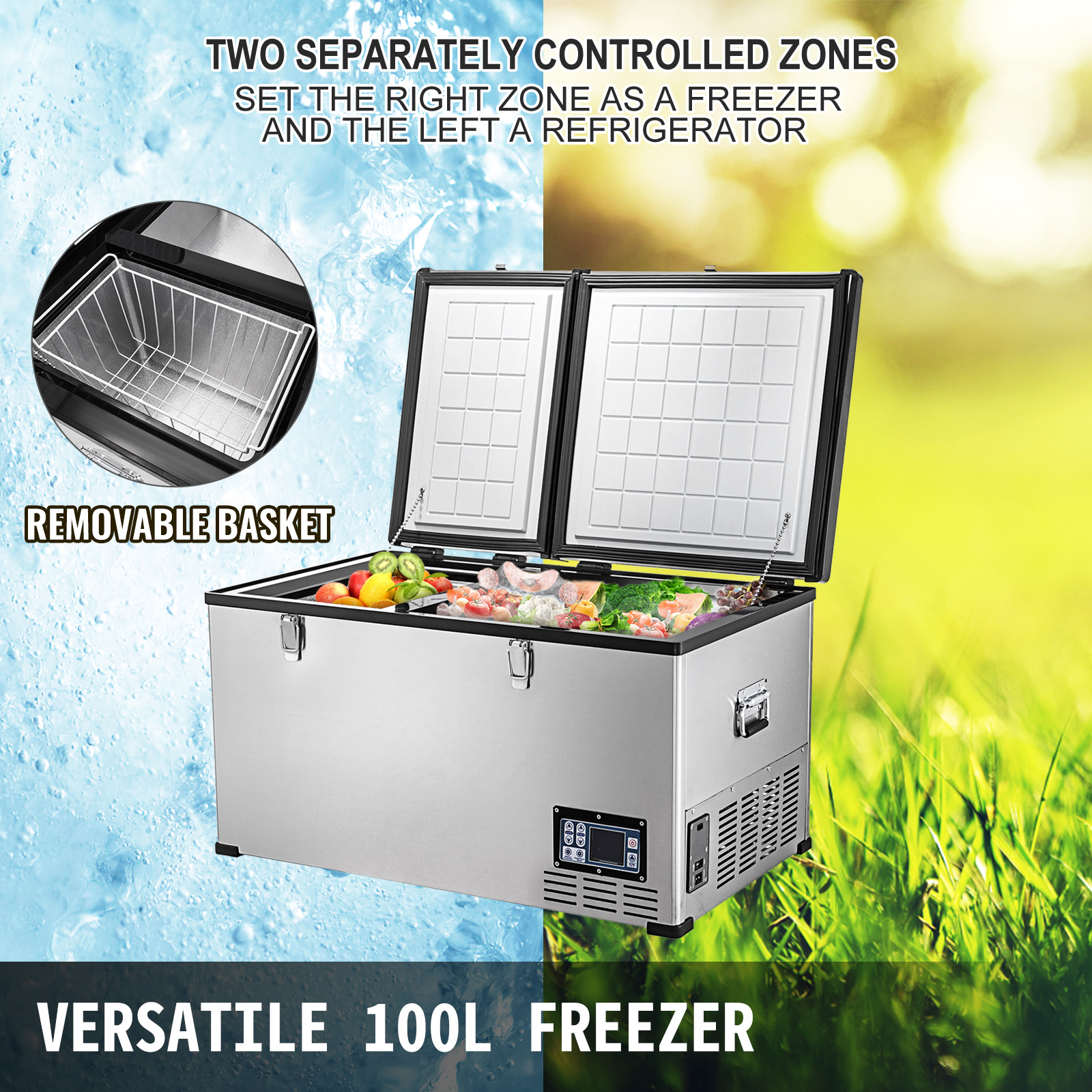 Vevor 106qt Chest Freezer Silver Deep Freezer Portable 2 Doors W ...