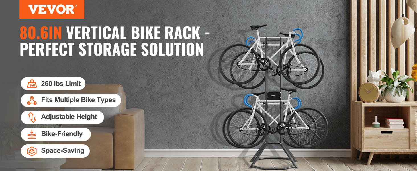 VEVOR Support de rangement pour 4 vélos, support de vélo vertical mural à  gravité autoportant, support