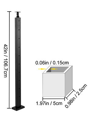 VEVOR Cable Railing Post Level Deck Stair Post 42 x 0.98 x 1.97" Cable Handrail Post Stainless Steel Brushed Finishing Deck Railing Pre-Drilled Pickets with Mounting Bracket Stair Railing Kit Black
