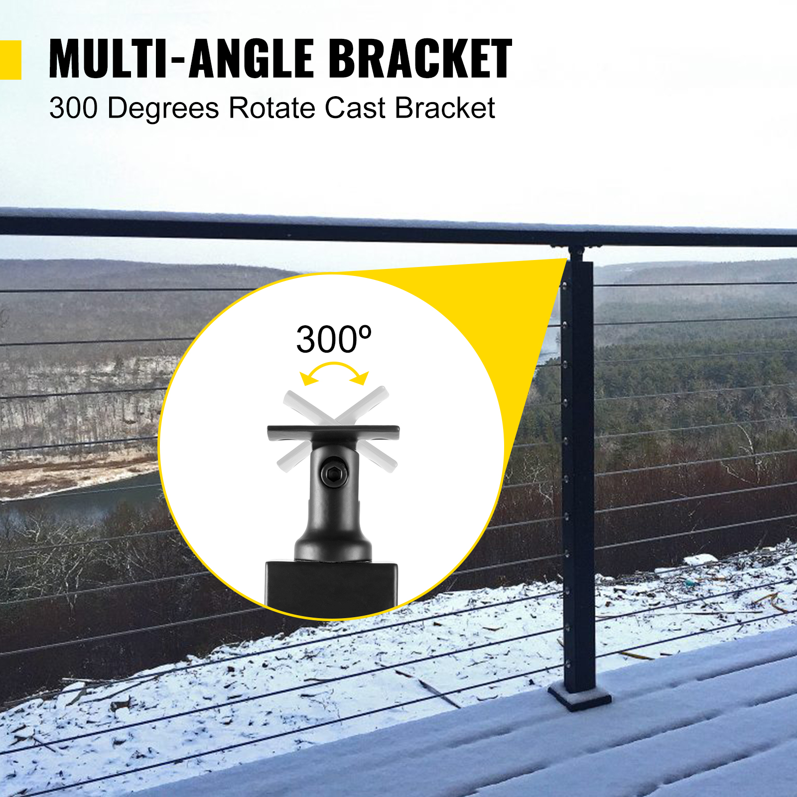 VEVOR Cable Railing Post Level Deck Stair Post 42 x 1.97 x 1.97" Cable Handrail Post Stainless Steel Brushed Finishing Deck Railing Pre-Drilled Pickets with Mounting Bracket Stair Railing Kit Black