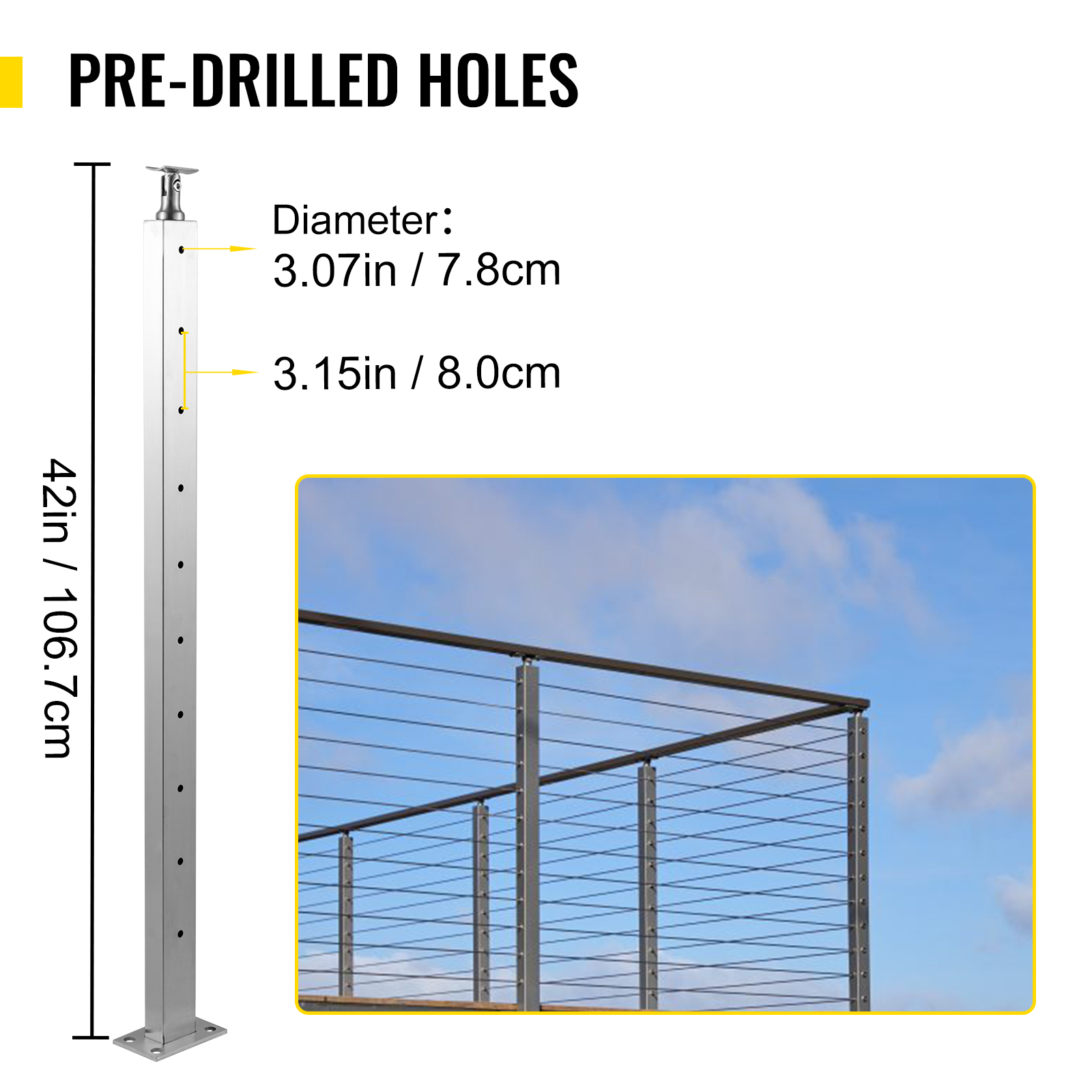 Vevor Cable Railing Post Level Deck Stair Post 42 X 0.98 X 1.97\