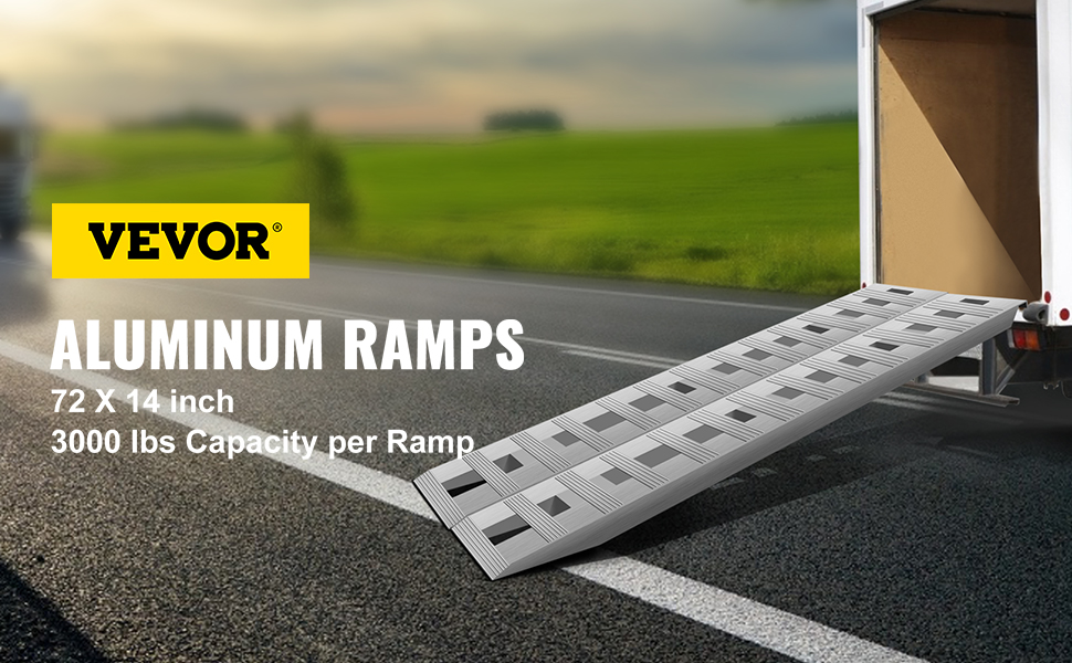 VEVOR 72x14 Inch Aluminum Ramps 6000LBS Capacity Car Trailer Truck ATV Ramps 1 Pair 2 Ramps