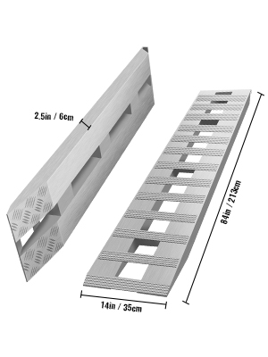 VEVOR aluminum ramps, 14in width, 84in length, diamond plate surface.