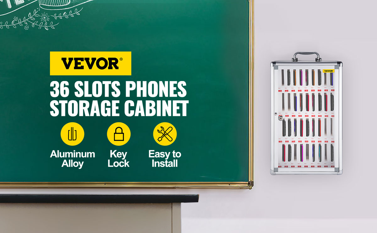VEVOR 36 Slots Cell Phone Cabinet Silver Aluminum Alloy Pocket