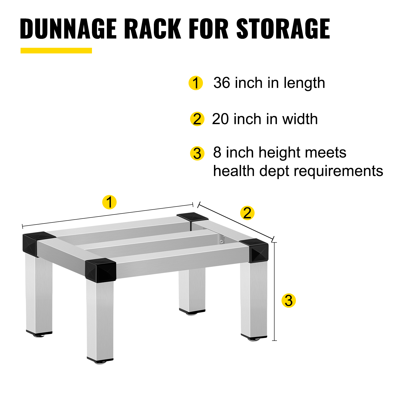 VEVOR Aluminum Dunnage Rack, 36'' x 20'' Commercial Floor Food Shelf, 8