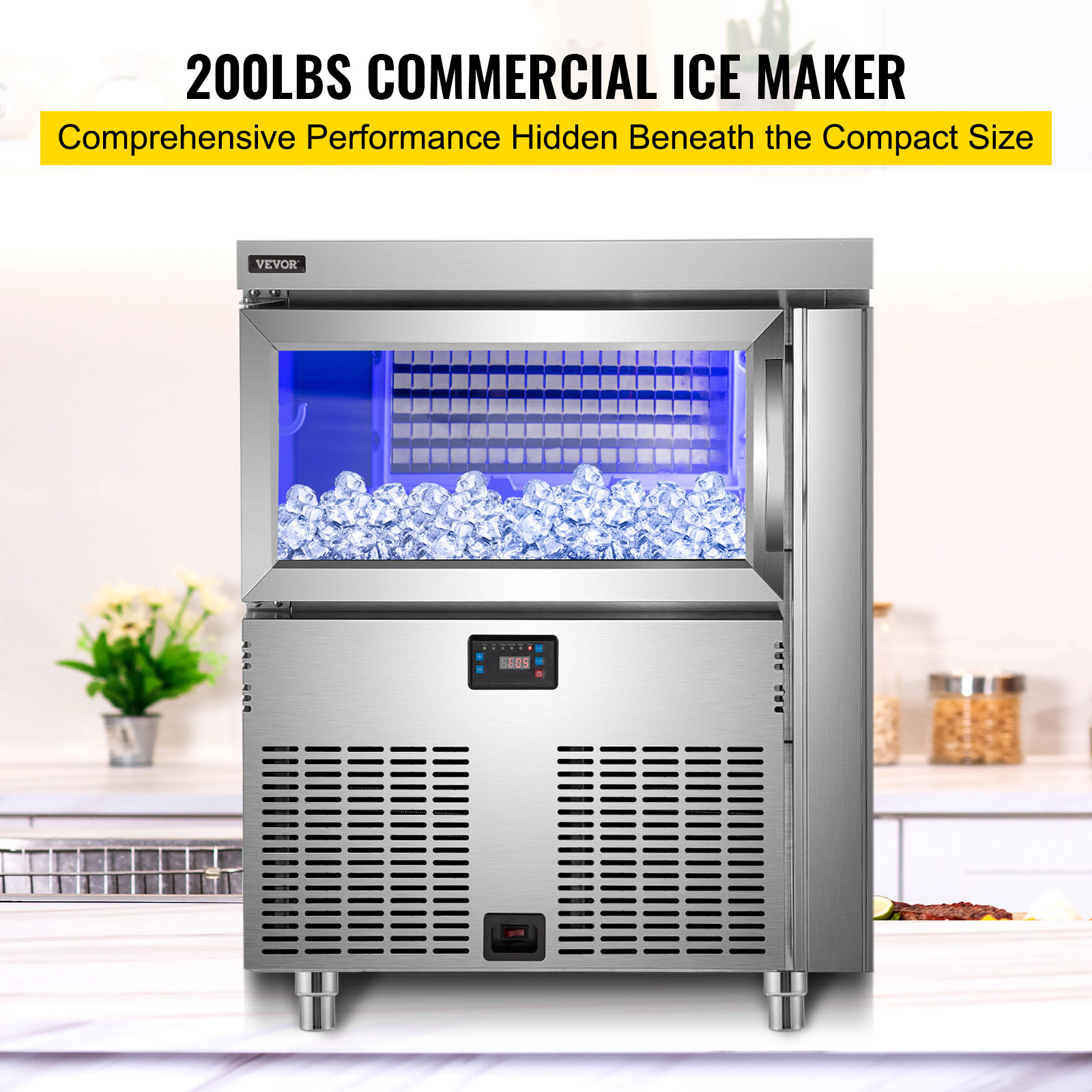 VEVOR 200LBS COMMERCIAL Ice Maker 80PCS Ice Cube Machine w/Glass Door