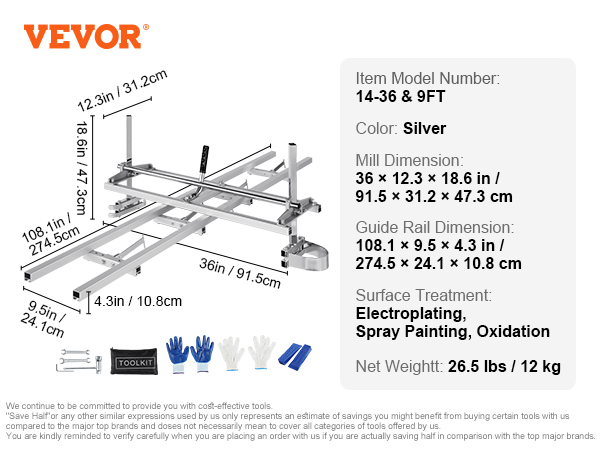 VEVOR Chainsaw Mill and Rail Mill Guide System, Portable Sawmill 14