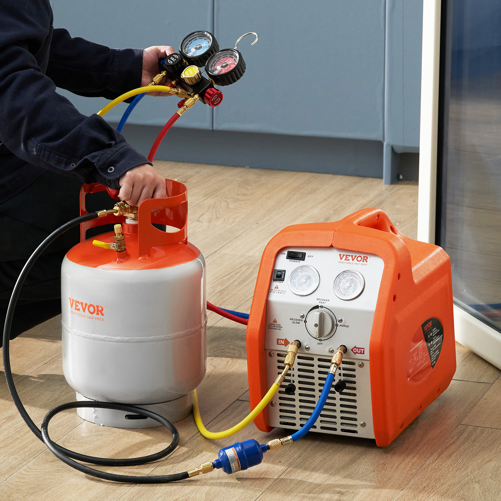 Uimoso Refrigerant Recovery Reclaim 30/50lb Tank 3/4/1HP Recovery Machine - Produktbild 7