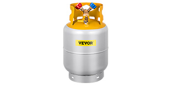 VEVOR Refrigerant Recovery Tank, 30 LBS Capacity, Y-Valve Liquid/Vapor,  Double Valve Collar Design, Reusable Save Valve and 1/4 SAE Y Valve, Gray  Yellow