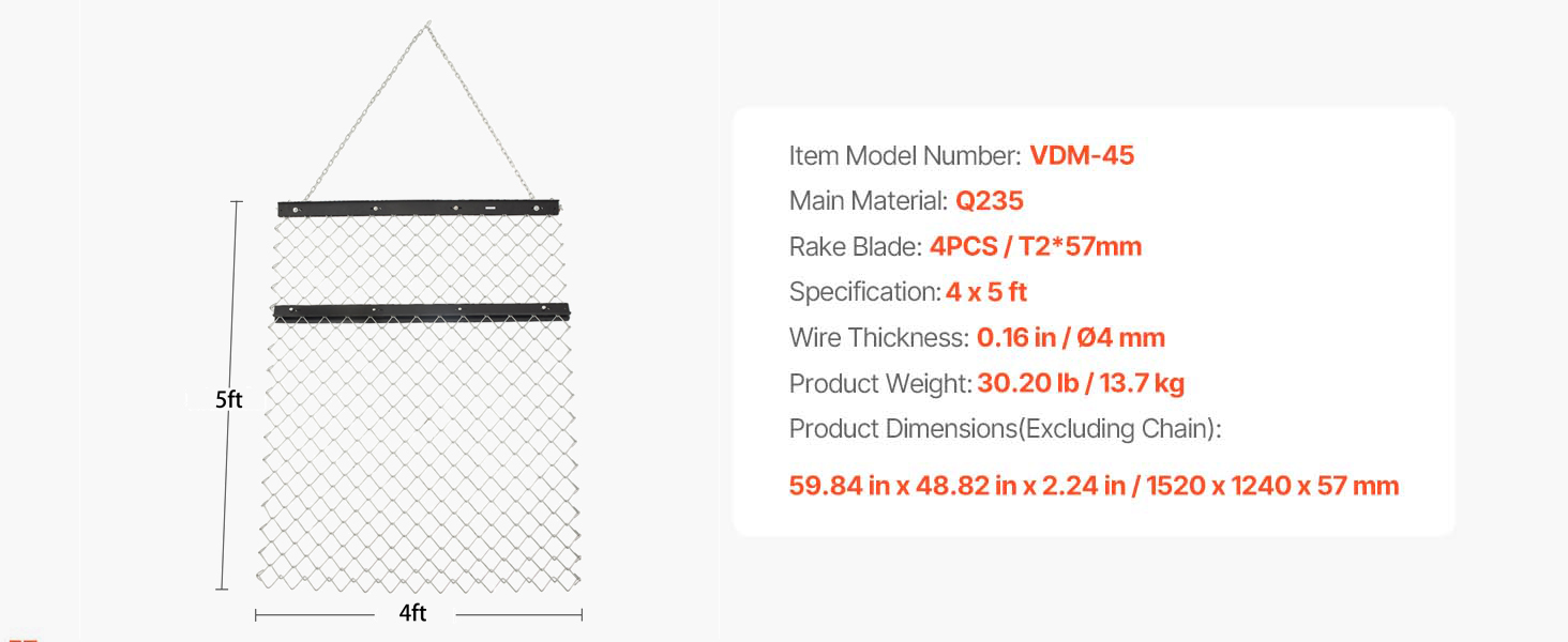 Wiesenegge 1520X1240X57Mm Schleppegge Wiesenschleppe Feldegge Für ATV UTV Drag Harrow A100 1.11w