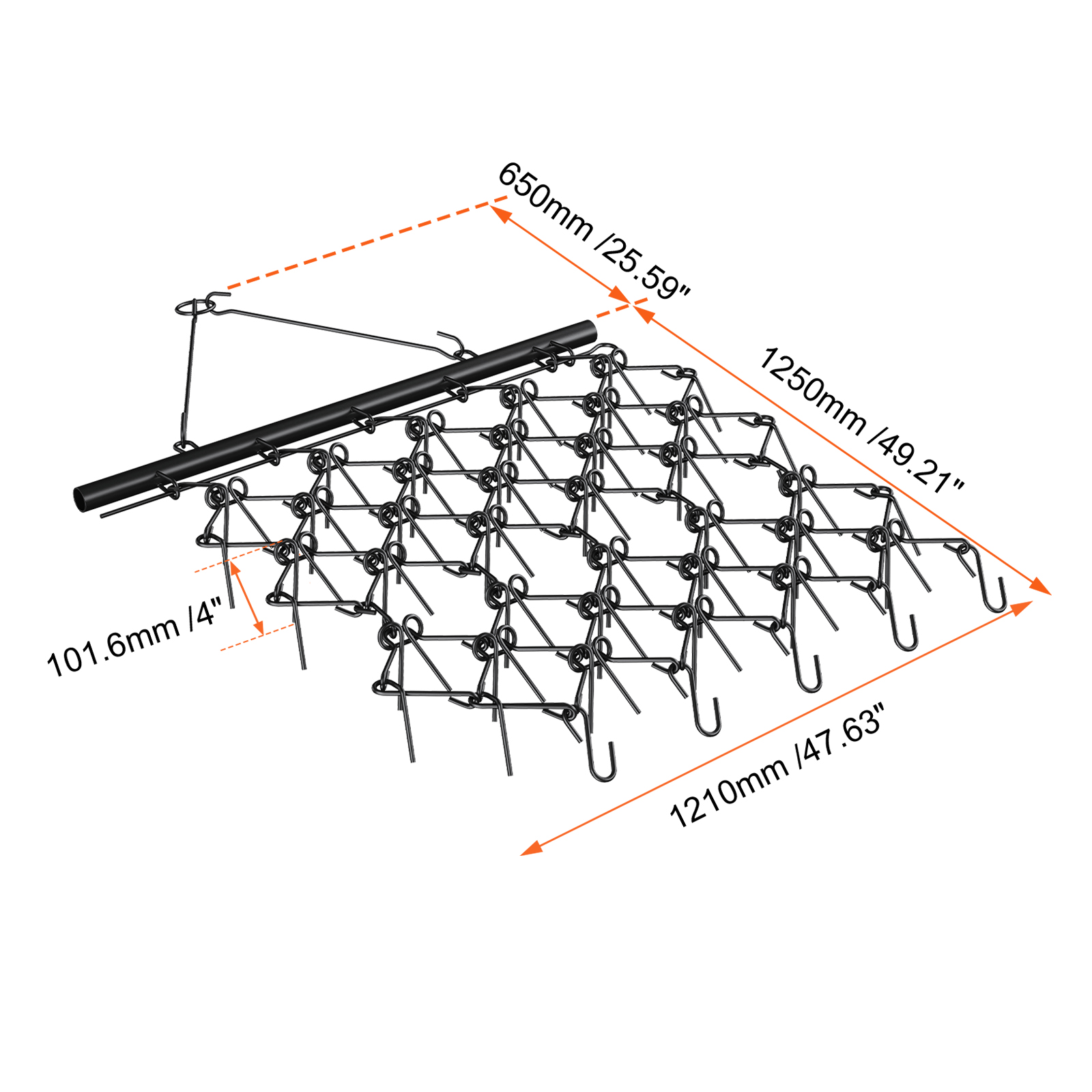 VEVOR Drag Harrow, 4'x4' HeavyDuty Chain Harrow with 69 Teeth, ATV UTV