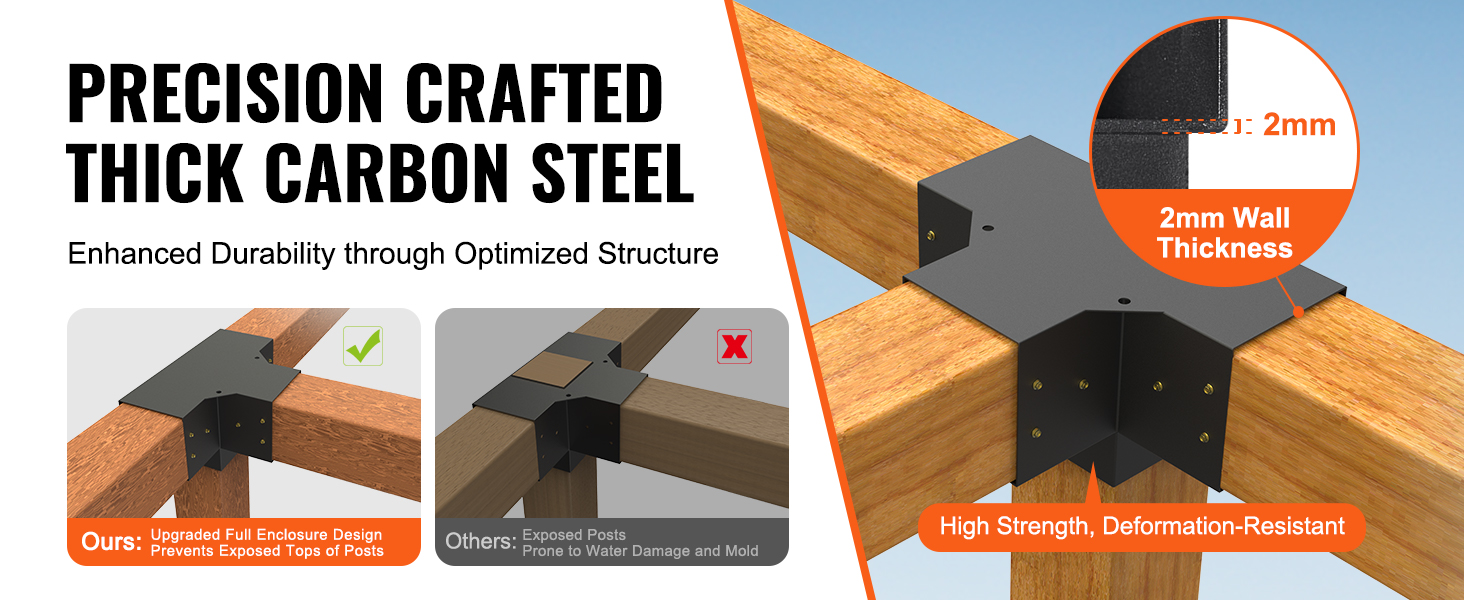 VEVOR VEVOR Kit de soporte para pérgola de 6.0 x 6.0 in, 2 soportes de  esquina de 4 vías resistentes para carpintería, kit de base de poste para  bricolaje, vigas de madera