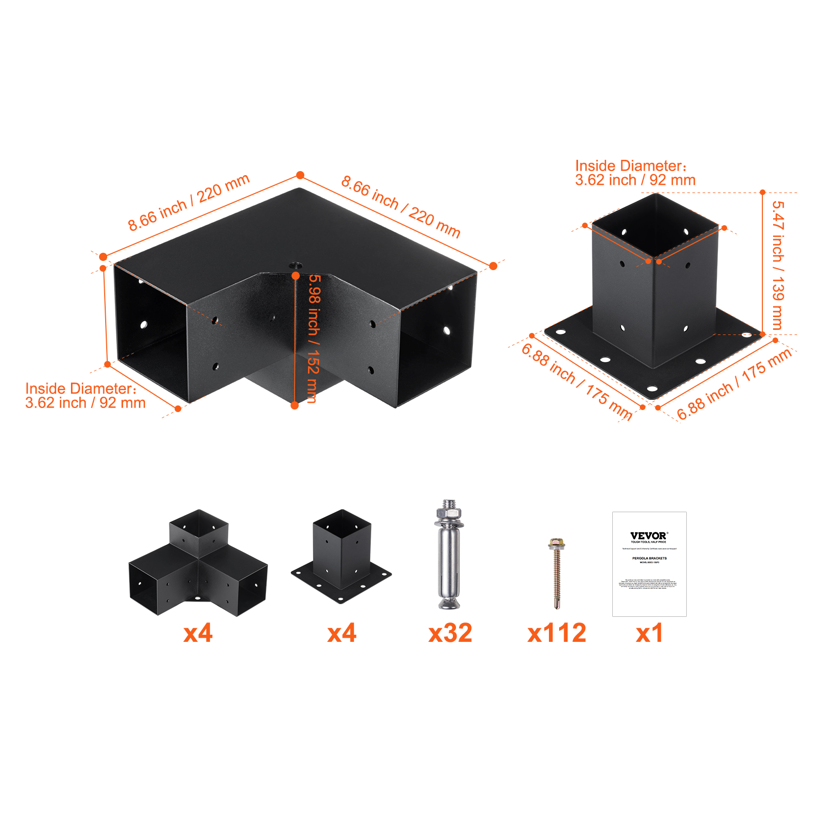 VEVOR Kit Staffe per Pergola 10x10 cm Supporto per Pali in Legno da ...