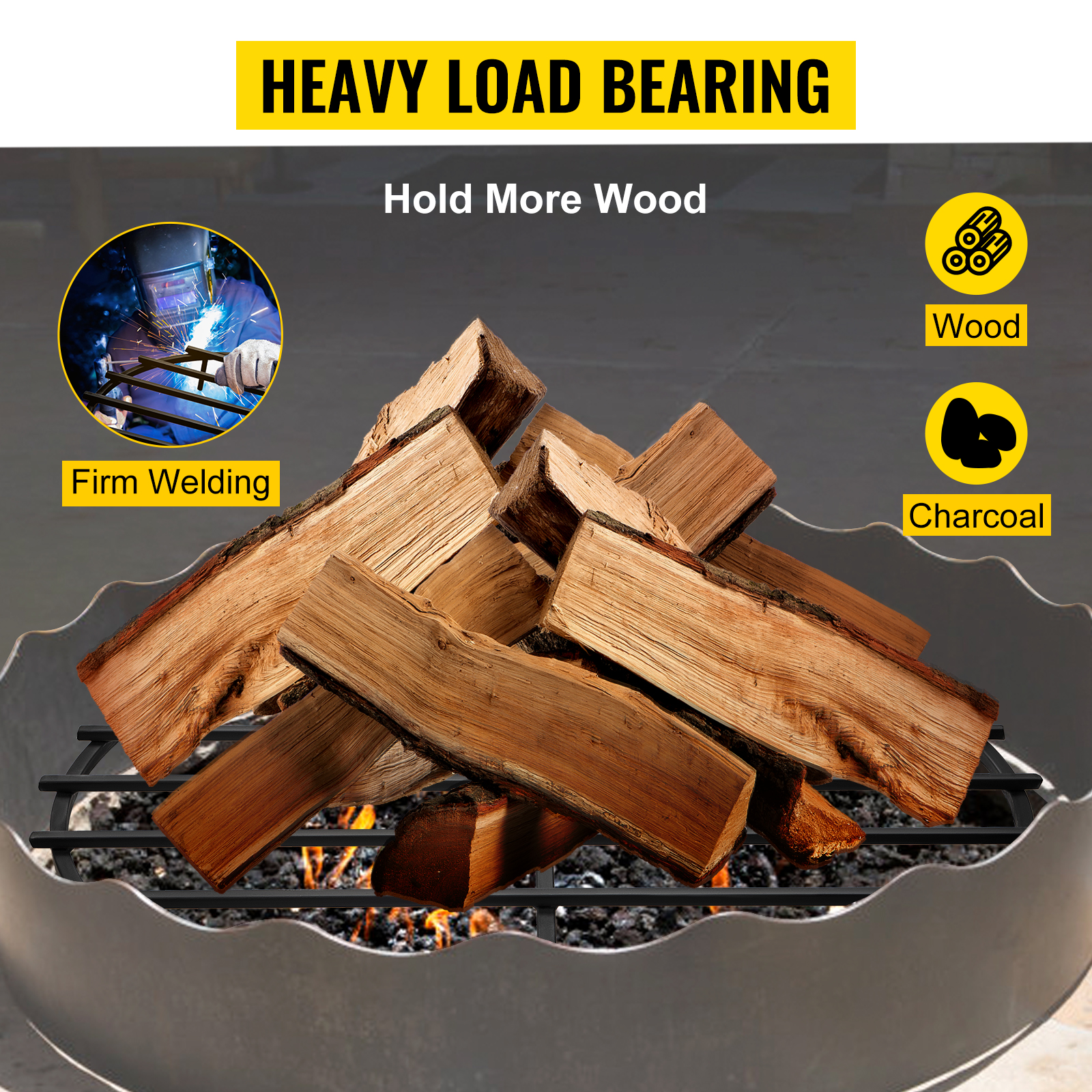 VEVOR Fire Pit Grate, Heavy Duty Iron Round Firewood Grate, Round Wood