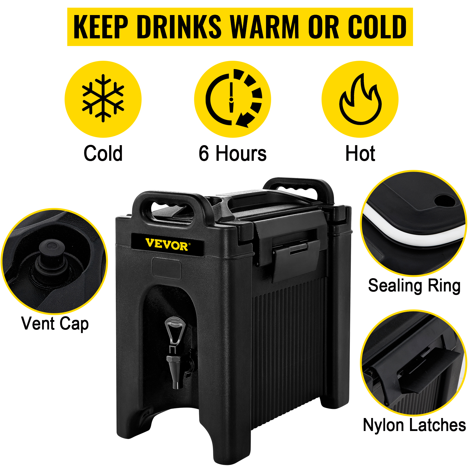 VEVOR Insulated Beverage Dispenser 5 Gallon Food-grade LDPE Hot and Cold Beverage Server Thermal Drink Dispenser Cooler with 0.9 in PU Layer