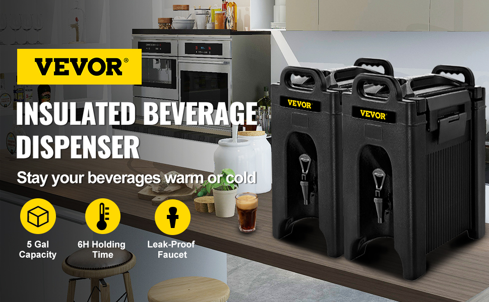 VEVOR Insulated Beverage Dispenser, 10 Gallon, Food-grade LL9450UP Hot and Cold Beverage Server, Thermal Drink Dispenser Cooler with 1.18 in PU