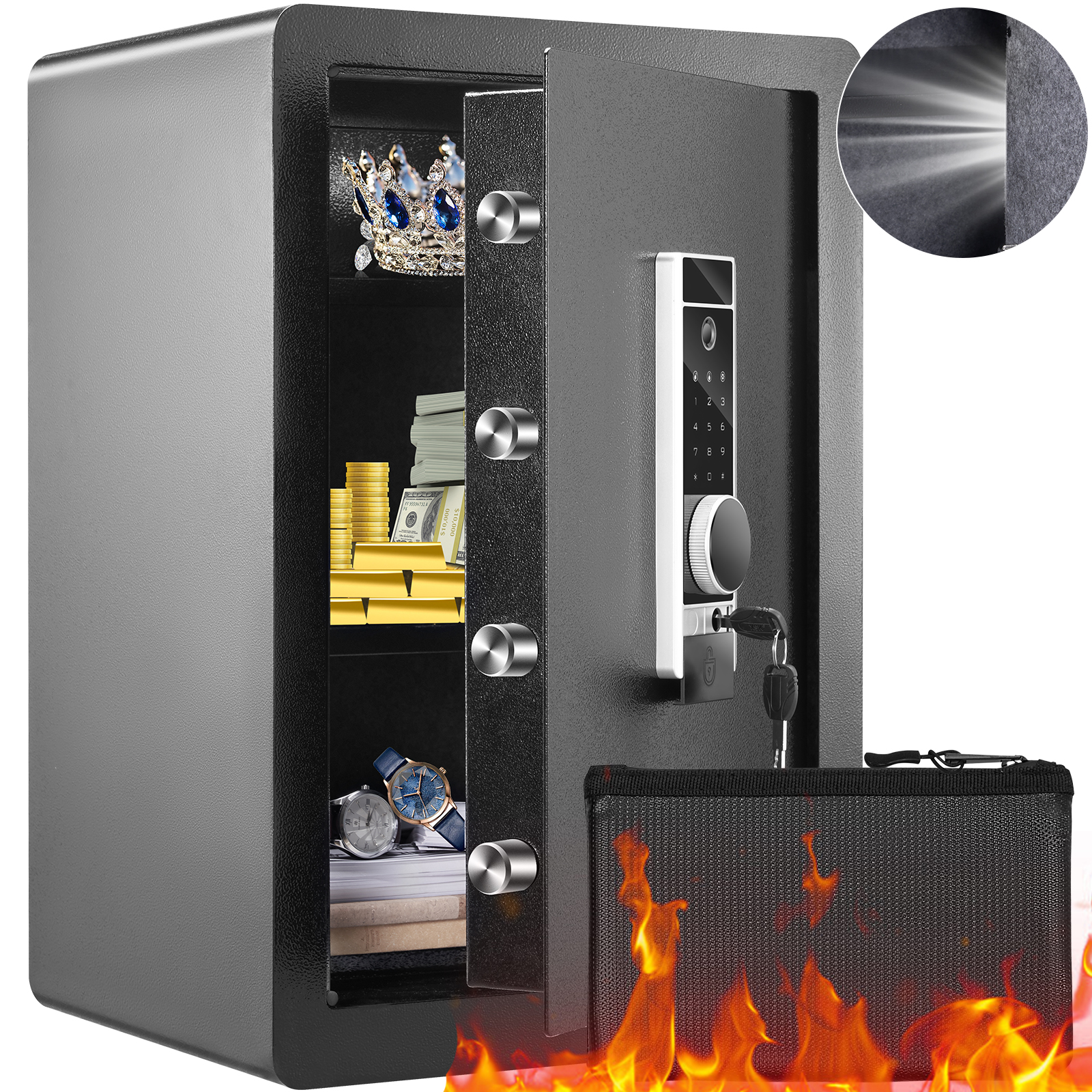 Safe Box And Lock Box,Security Cash Box With Inner Cabinet LED Light, Combination Lock Box For File Home Office Hotel Business Gun Documents Jewelry Passport Money Use Storage,1.7 Cubic Feet
