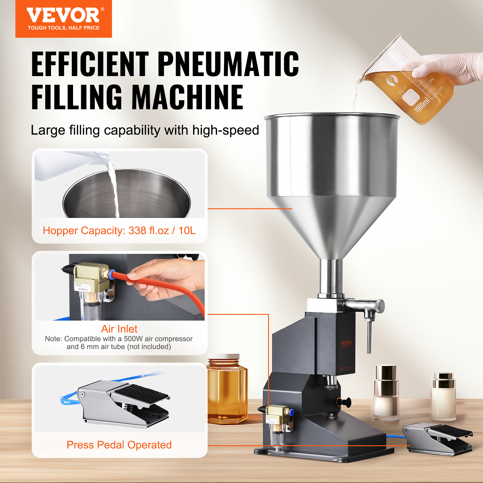 VEVOR Manual/Pneumatic Liquid Filling Machine Oil Paste Bottle Filler 5-50/100ml - Picture 26 of 36