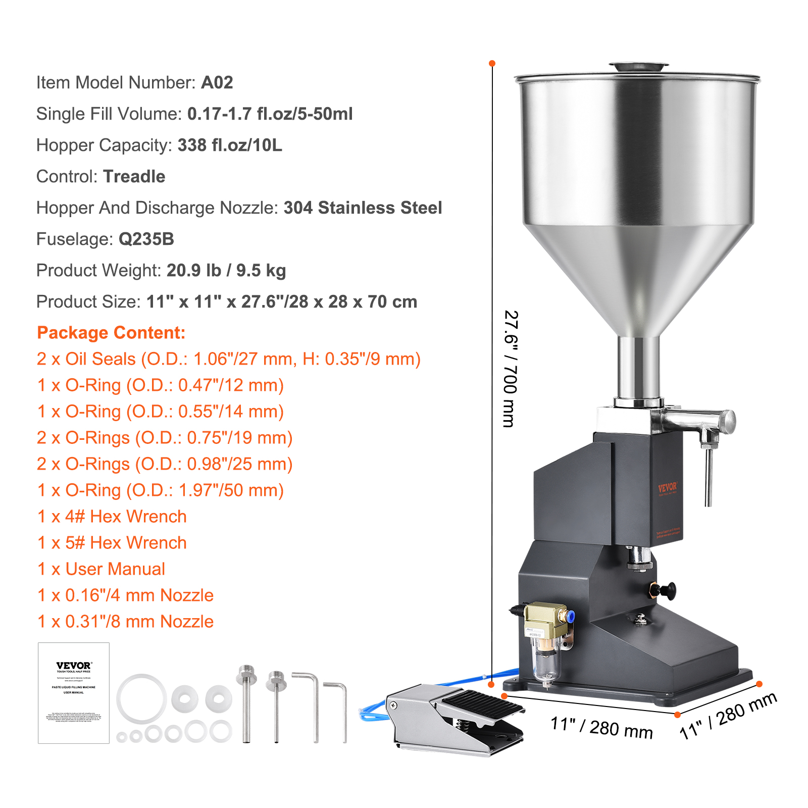 VEVOR Manual/Pneumatic Liquid Filling Machine Oil Paste Bottle Filler 5-50/100ml - Picture 35 of 36