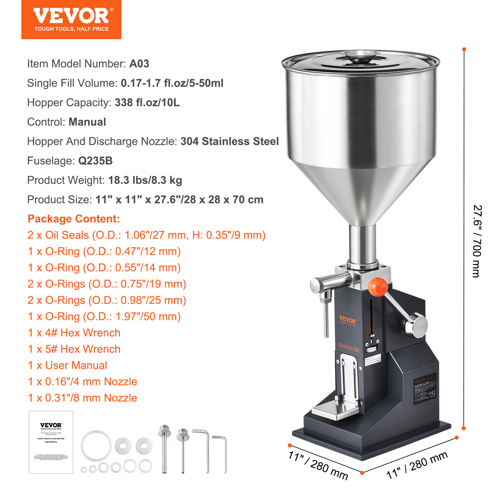 VEVOR Manual/Pneumatic Liquid Filling Machine Oil Paste Bottle Filler 5-50/100ml - Picture 7 of 36