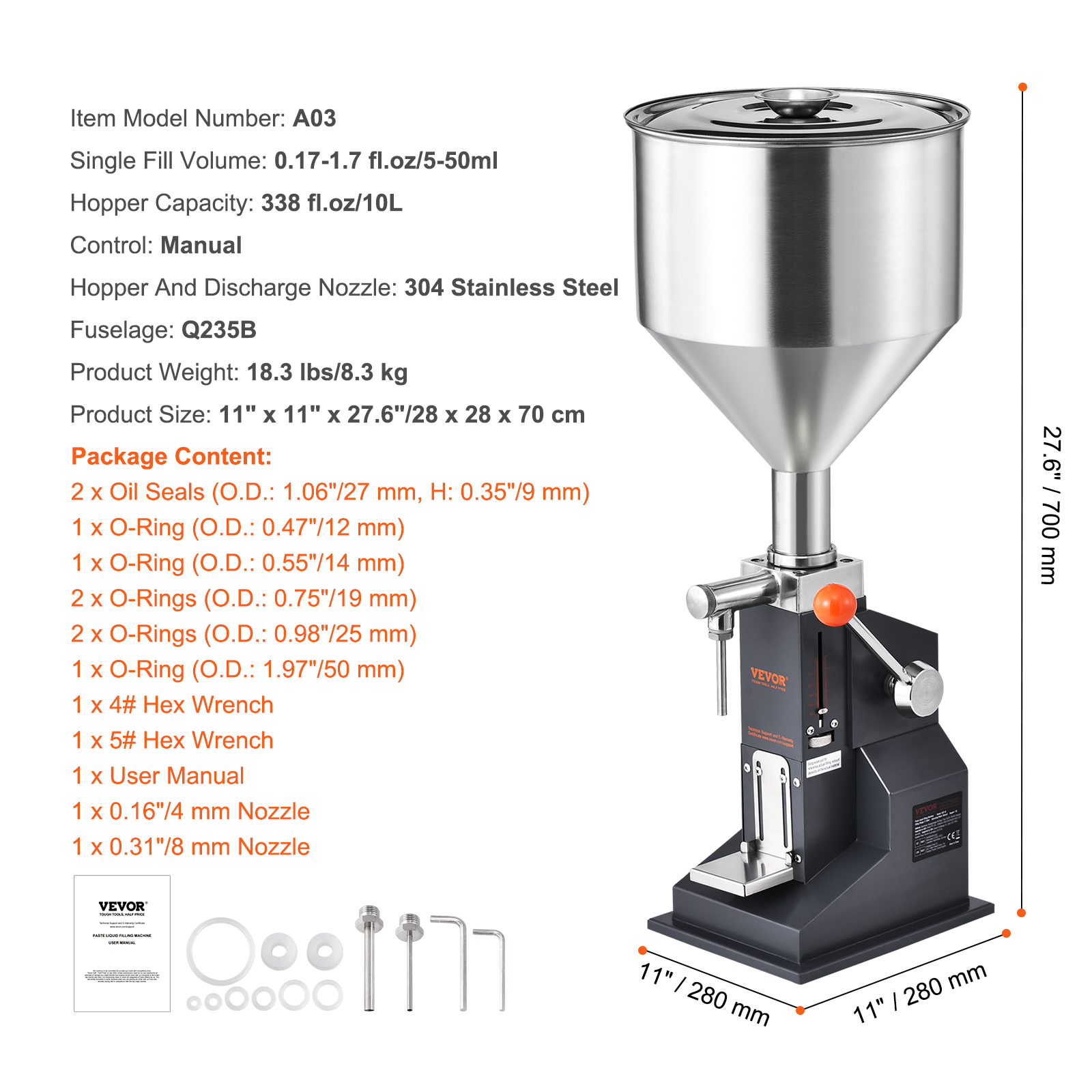 VEVOR Manual/Pneumatic Liquid Filling Machine Oil Paste Bottle Filler 5-50/100ml - Picture 11 of 36
